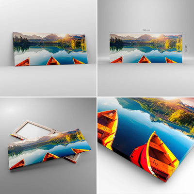 Panorama Bilder auf Leinwand 100x40cm Leinwandbild mit Rahmen See Natur Gross Wanddeko Bild Schlafzi