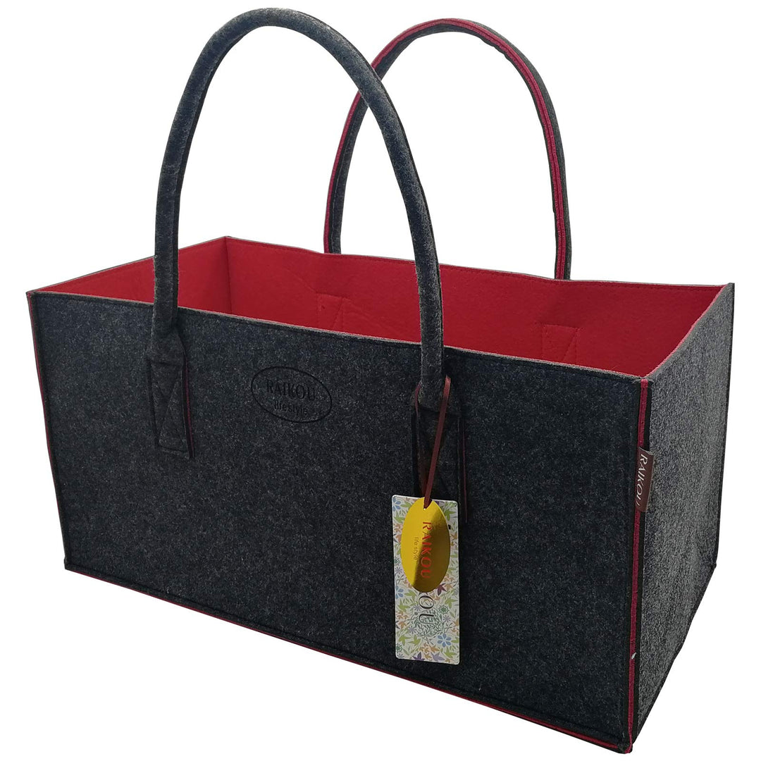 RAIKOU NEU Filztasche Shopper Holzkorb Einkaufstasche Henkeltasche Zeitungskorb Stabile Kaminholztas