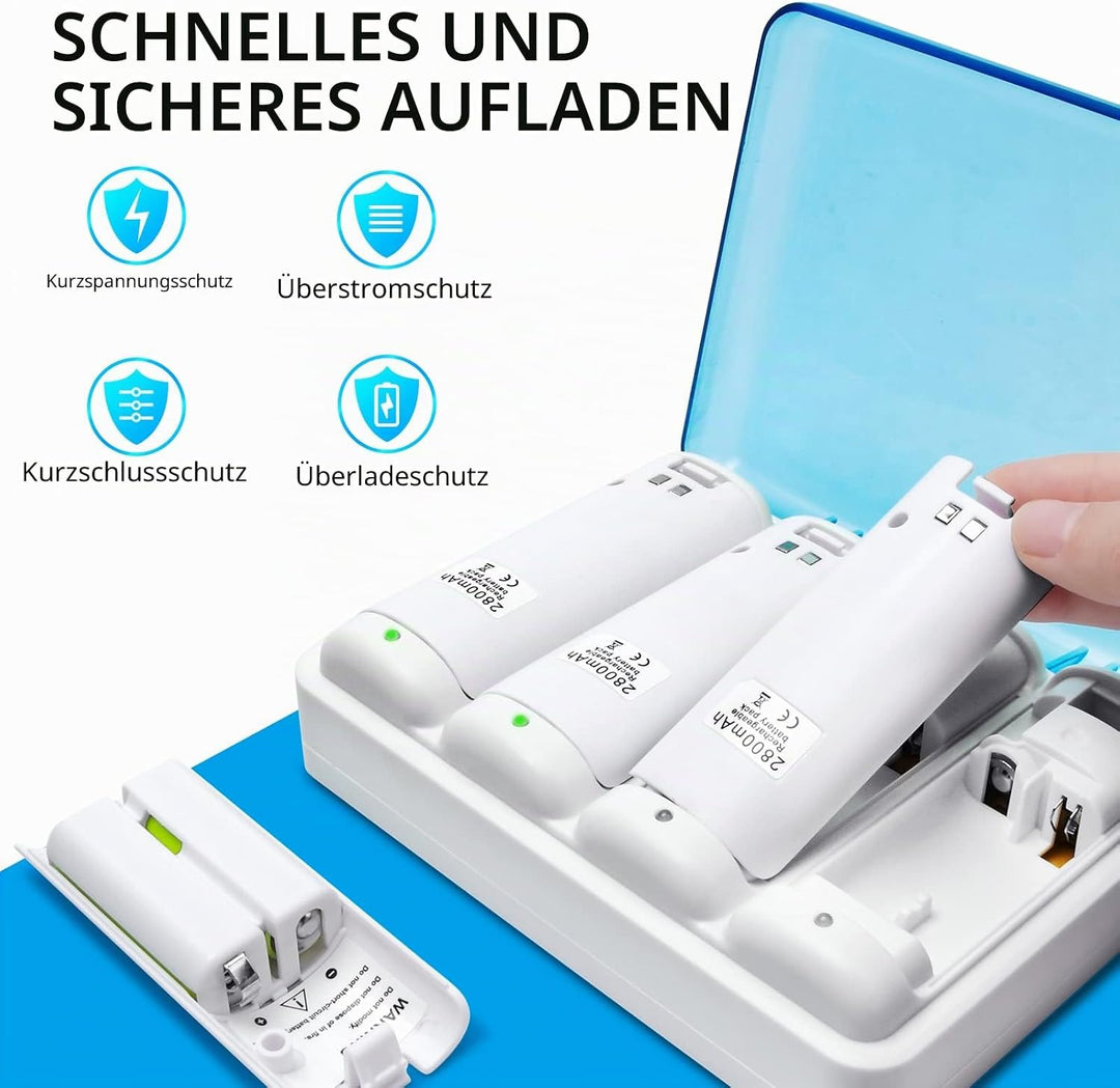 TechKen Wii Akku Ladegerät Set,Wii Remote Controller Ladestation Docking Station Wii Charger Mit 4 x