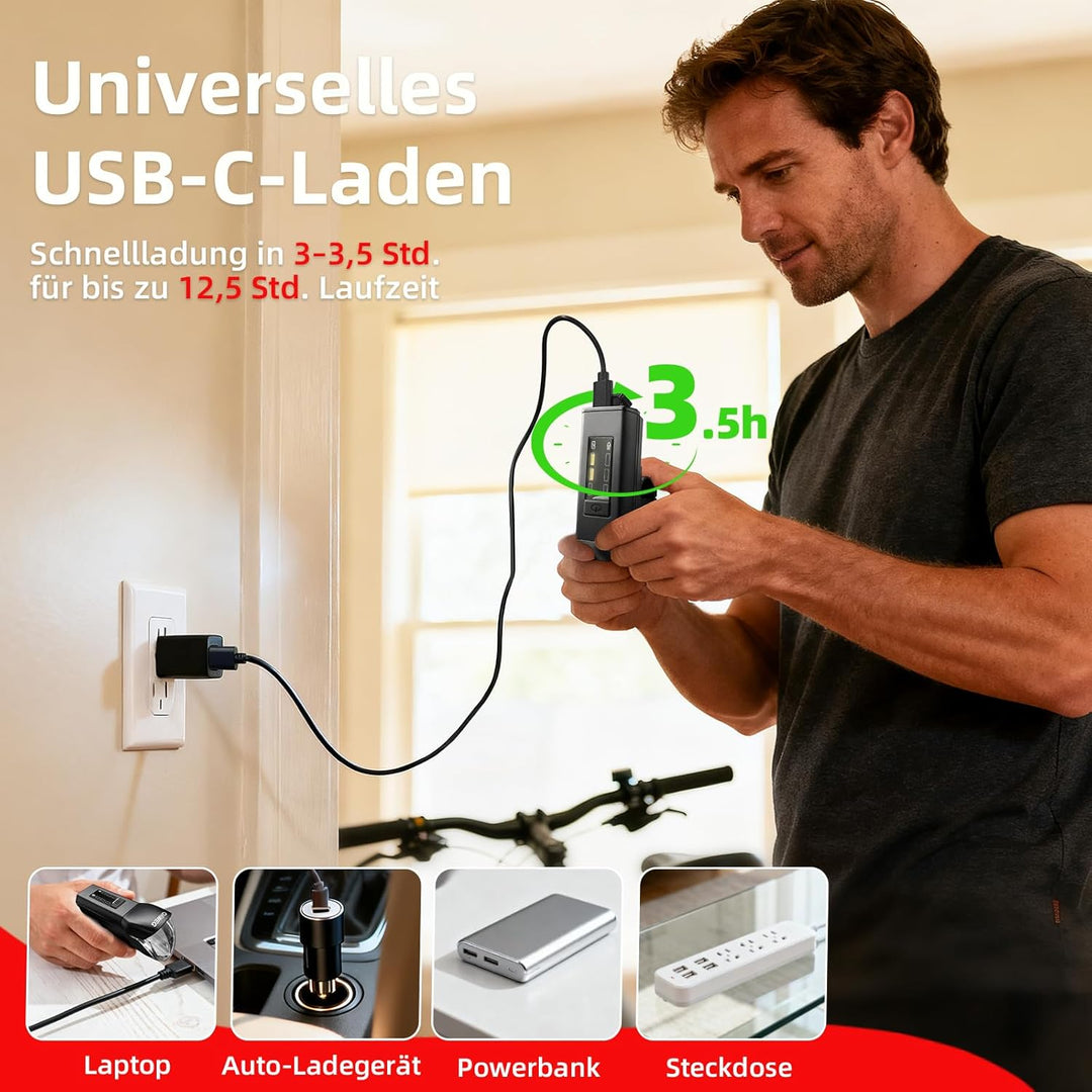 Fahrradlicht Vorne StVZO zugelassen, 4 Leuchtmodi Fahrradlampe Vorne USB-C Akku Lampe Wasserdicht IP