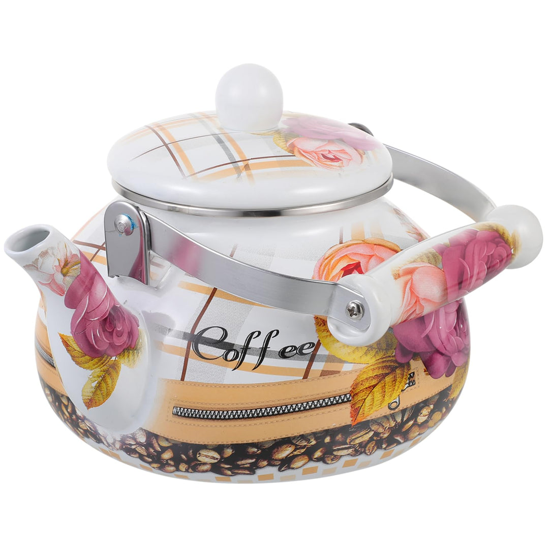 DOITOOL Wasserkessel Emaille Retro Teekessel Kaffeekessel 2500ml Blumenmuster Metall Kaffeekocher Te