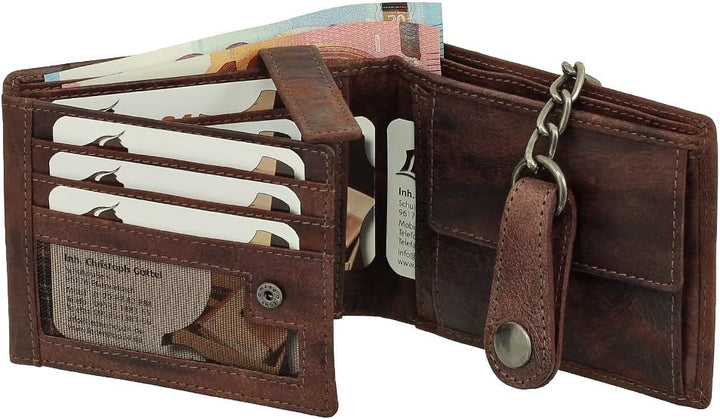 Ledershop24 Luxus Leder Bikerbörse mit Kette Geldbörse Portemonnaie Geldbeutel 12,5 cm vers. Farben