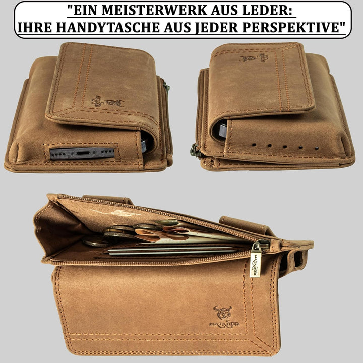 MATADOR Echt Leder Universal Handy-Tasche Holster Gürteltasche Magnetverschluss Quer für Handys bis