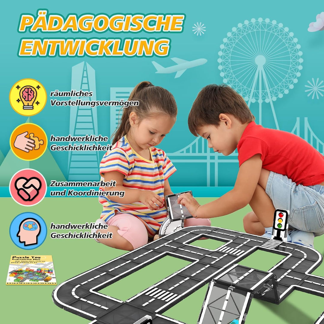 Magnetische Bausteine Strassenset, 70PCS Magnetische Fliesen Stadtstrassen, Magnetbausteine Strassen