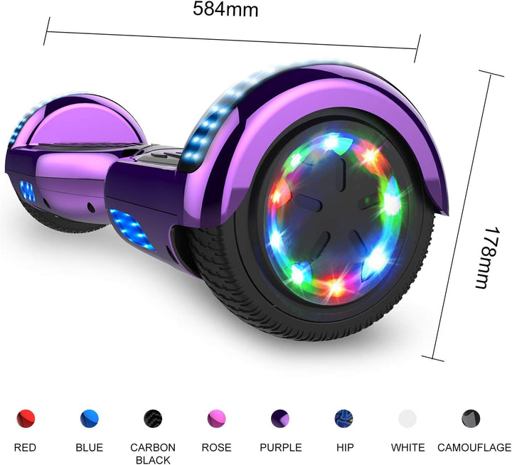 GeekMe Hoverboards 6.5”Zweimotoren 2-Rad-Hoverboards Hoverboards mit LED-Leuchten Bluetooth purple,