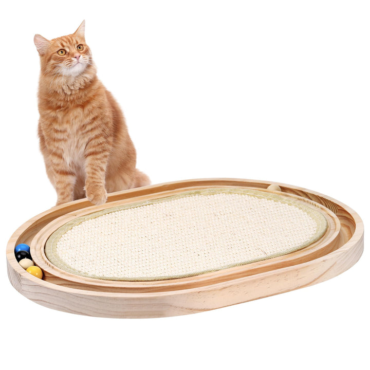 2-in-1 Kratzbretter Katze und Katzenspielzeug Kugelbahn Holz, 43x33x3 cm Katzen Kratzbrett Sisal, kr