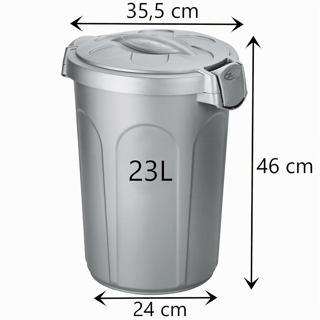 Hummelladen Mülltonne Futtertonne mit verschliessbarem Deckel Silber - 23 Liter Windeleimer Müllbehä