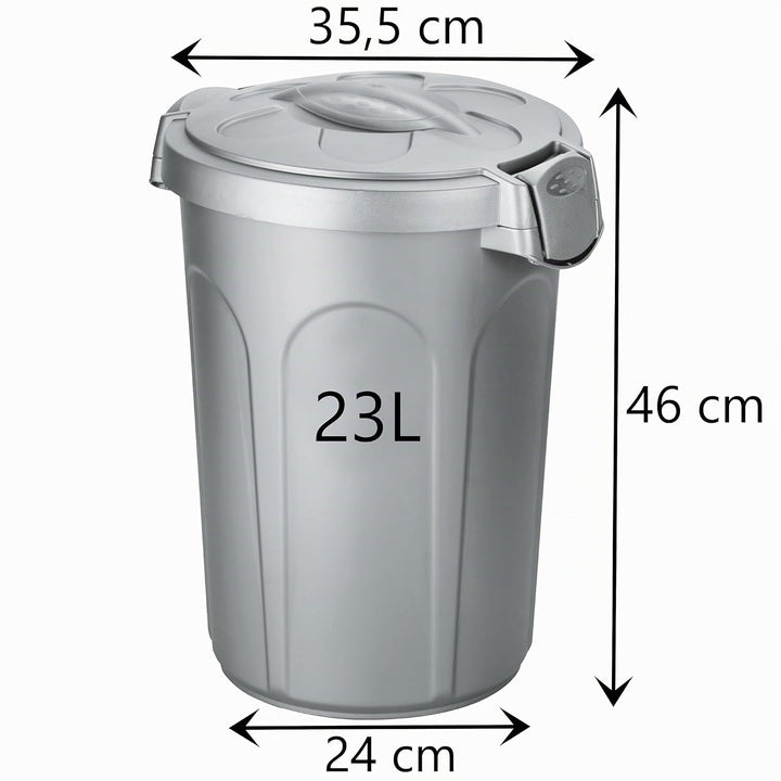 Hummelladen Mülltonne Futtertonne mit verschliessbarem Deckel Silber - 23 Liter Windeleimer Müllbehä