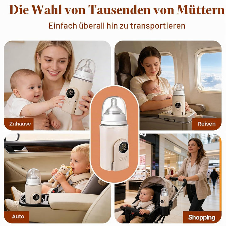 Flaschenwärmer Baby mit 6-Temperaturstufen (38°C-50°C), Tragbarer Flaschenwärmer Akku mit LCD-Displa