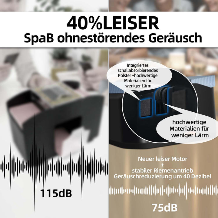 QUICARD Elektrischer Kartenmischer – Geräuscharmer & Wiederaufladbar (2000 mAh) – Mischt 2 Kartensät