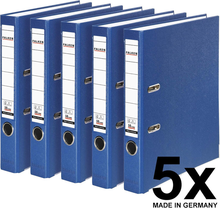 Original Falken 5er Pack PP-Color Kunststoff-Ordner. Made in Germany. 5 cm schmal DIN A4 blau Vegan