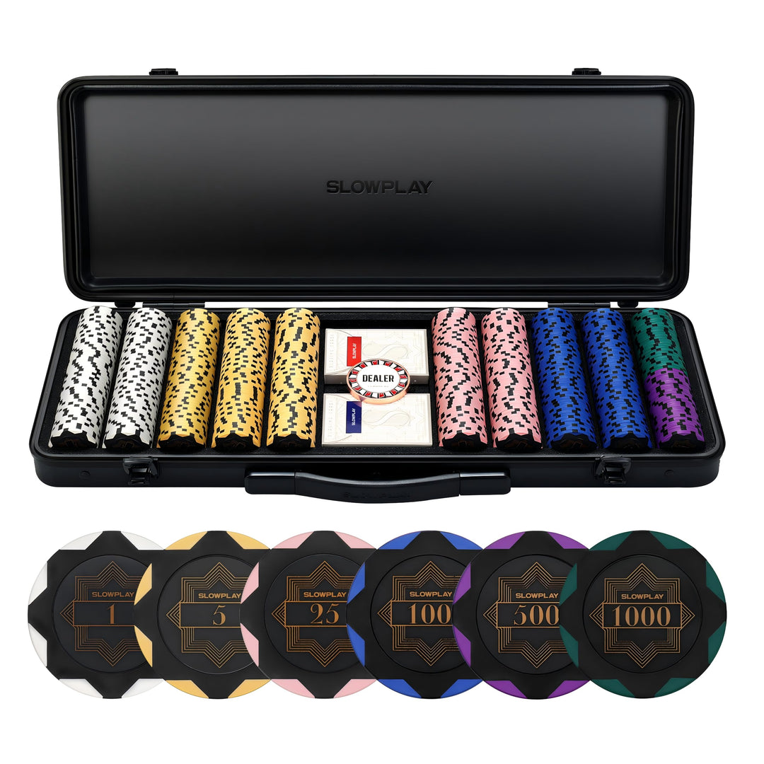 SLOWPLAY Nash 14g Clay Poker Chip Set Black Gold Edition– 500PCS Full Set for Texas Hold’em | Number