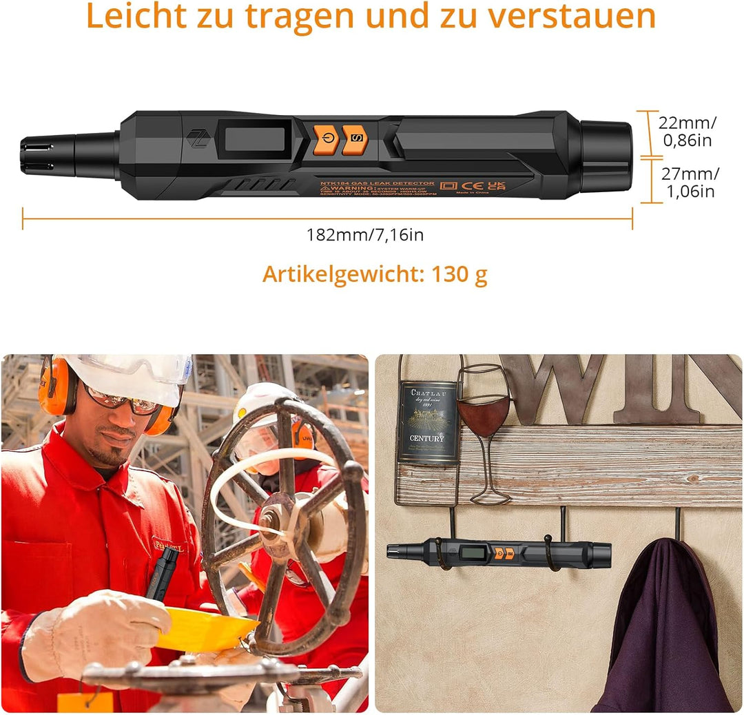 Neoteck Gasmelder Gaslecksuchgerät mit Visuellem und Akustischem Alarm Tragbarer Gasdetektor zum Auf