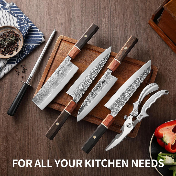 Japan Messer-Set, Hochkohlenstoffstahl Japan Nakiri Santoku Messer, handgeschmiedetes Fleisch-Hackme