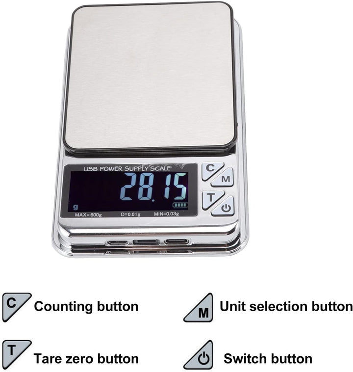 Digitale Küchenwaage 600/0,01g - Hochpräzise Elektronische Mini Lebensmittelwaage zum Backen, Essen,