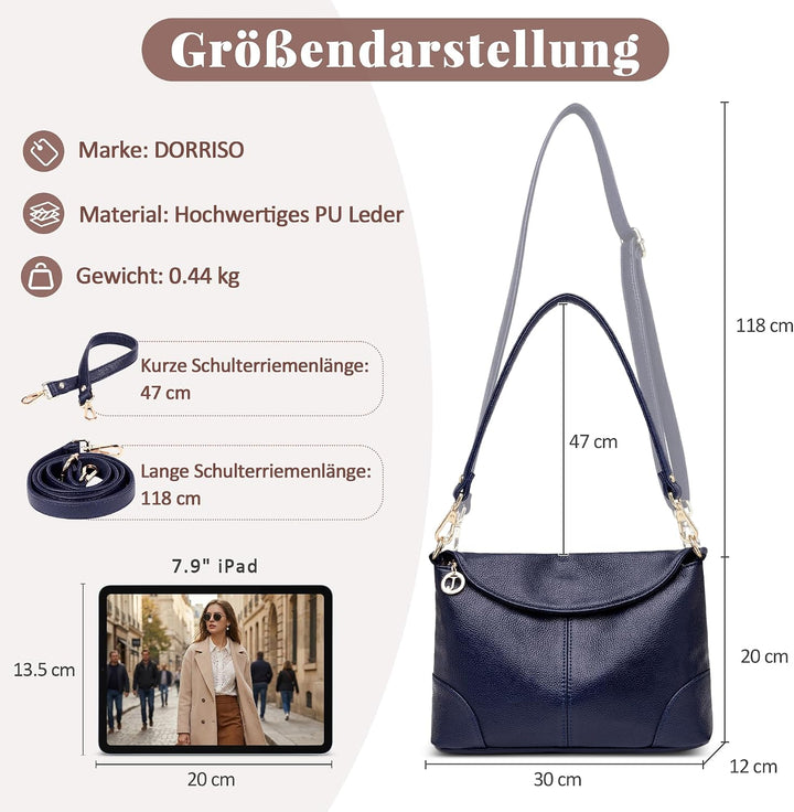 DORRISO Elegant Damen Umhängetasche Frauen Handtasche Schultertasche Casual Umhängetaschen Damen Rei