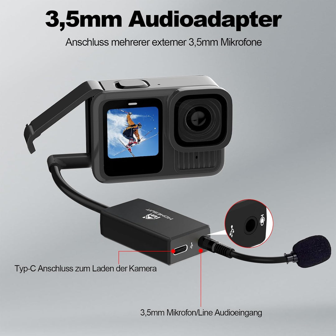 Homesuit 3,5mm Mikrofonadapter mit Windgeräuschreduzierung für GoPro Hero 13/12/11/10/9/8/7/6/5 Blac