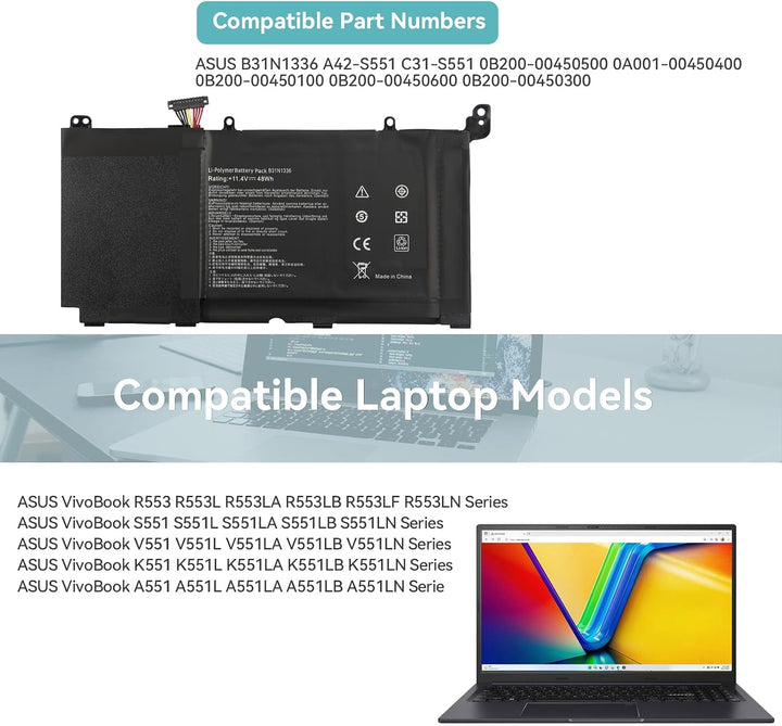 K KYUER 48Wh B31N1336 A42-S551 C31-S551 Laptop Akku für Asus VivoBook K551 V551 A551 S551 S551L S551
