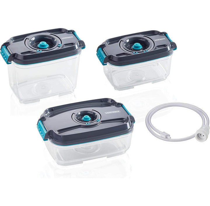 Leifheit 3er Set Vakuum-Frischhaltedosen, luft- und wasserdichte Vorratsdose, Dosen passend für Leif