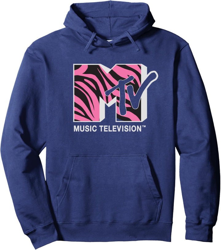 MTV Pink and Black Zebra Logo Pullover Hoodie
