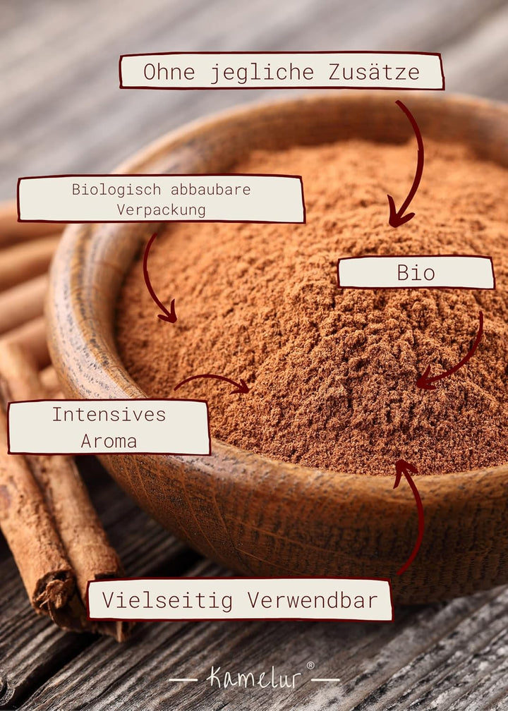 Kamelur 1kg BIO Ceylon Zimt Pulver - aromatisches Ceylon Zimtpulver, Cumarin-Gehalt max. 0,01%, ohne