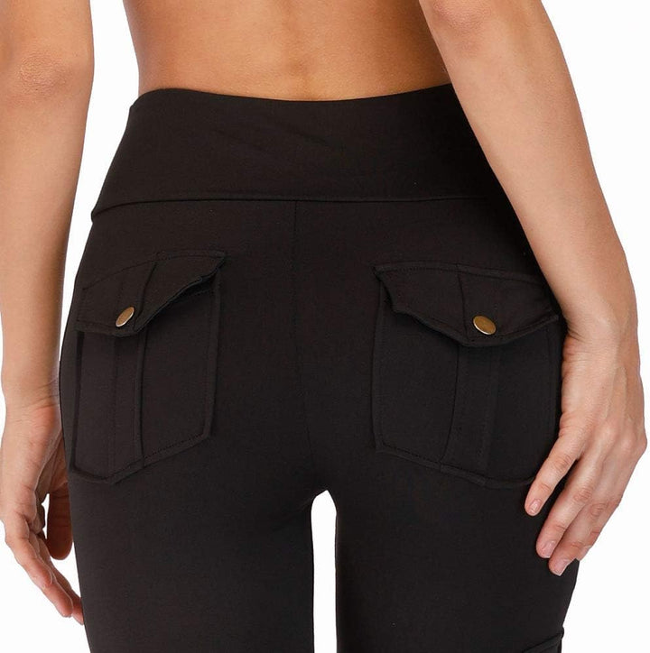Nuofengkudu Damen High Waist Sporthose Leggings mit Taschen, Schwarz