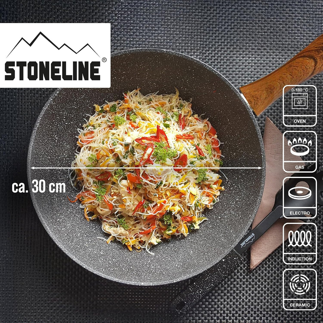 STONELINE Back to Nature Made in Germany Wok 30 cm, auch für öl- und fettfreies Braten, Wok Pfanne b