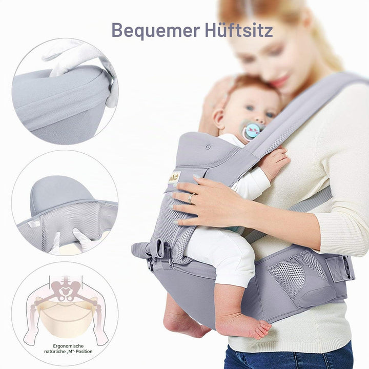 Viedouce Babytrage Ergonomische mit Hüftsitz/Reine Baumwolle Leicht und atmungsaktiv/Multiposition:D