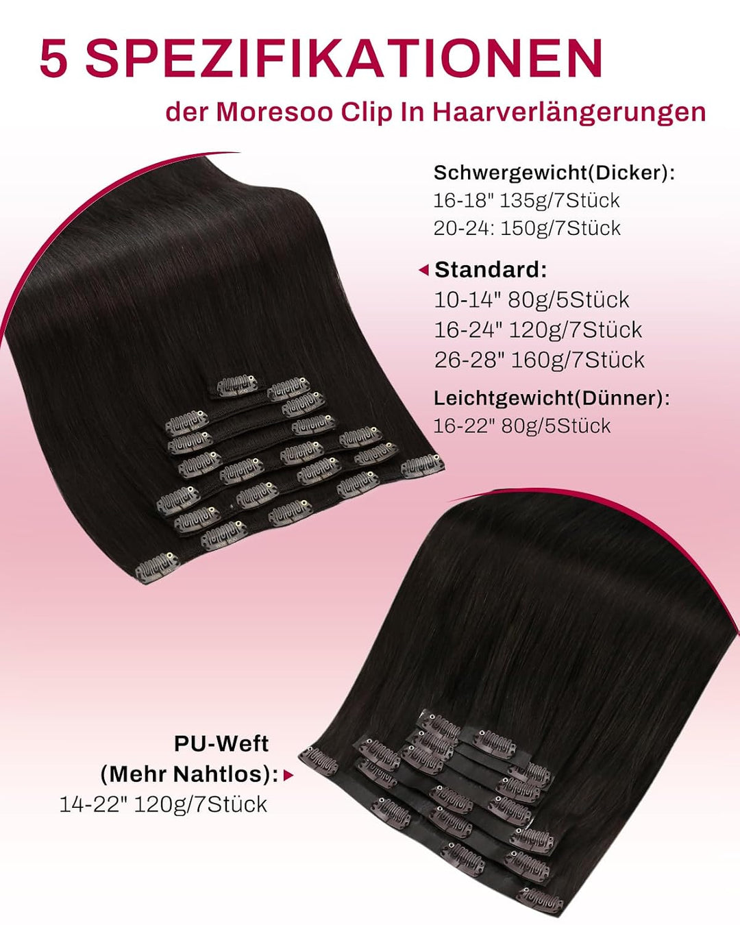 Moresoo Echthaar Extensions Clip in Extensions Echthaar Remy Clip Extensions Echthaar Braun Extensio