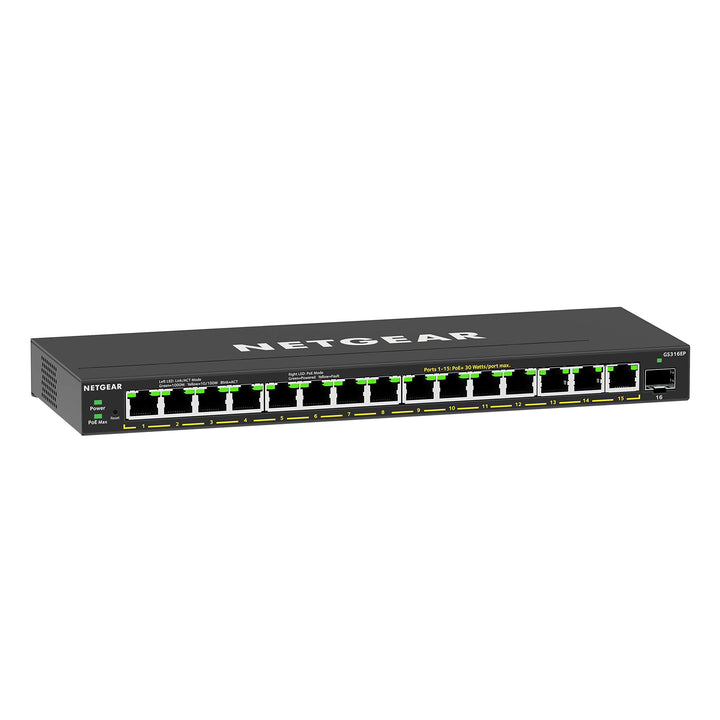NETGEAR GS316EP Switch 16 Port Gigabit Ethernet LAN PoE Switch Plus (mit 15x PoE+ 180W &amp; 1x SFP, Man