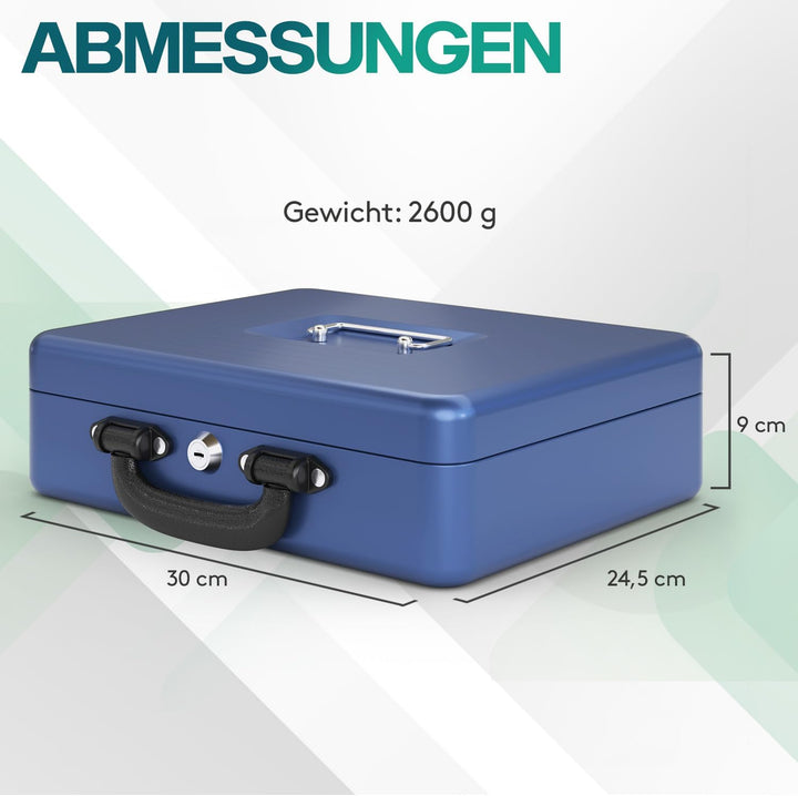 ACROPAQ Geldkassette - Abschliessbar, Mit Münzzählbrett, Gross, 30 x 24,5 x 9 cm, Mit 2 Schlüsseln,