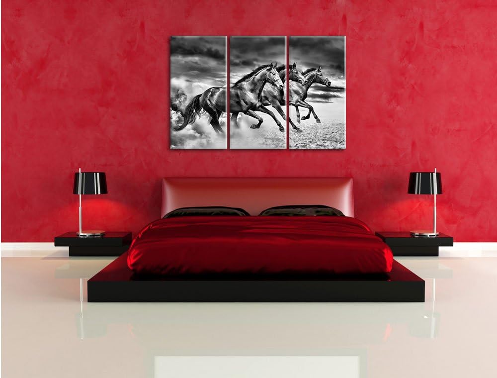 Pixxprint DREI Wilde Westernpferde / 3-Teilig/Gesamtmass 120cm Leinwandbild bespannt auf Holzrahmen/