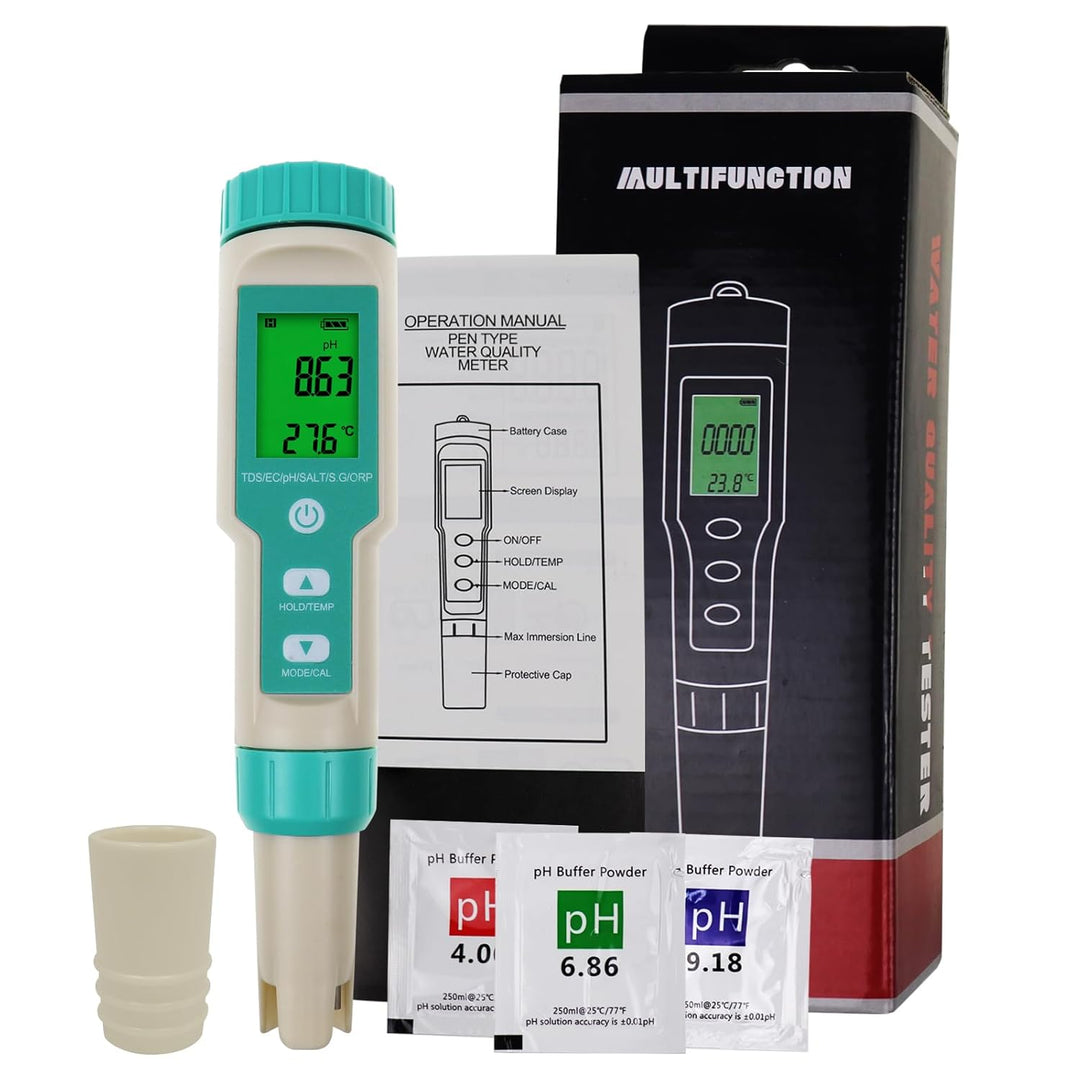DANOPLUS 7-in-1-Wasserqualitätstester, multifunktionaler pH-, TDS-, EC-, ORP-, Salzgehalt-, SG-Tempe