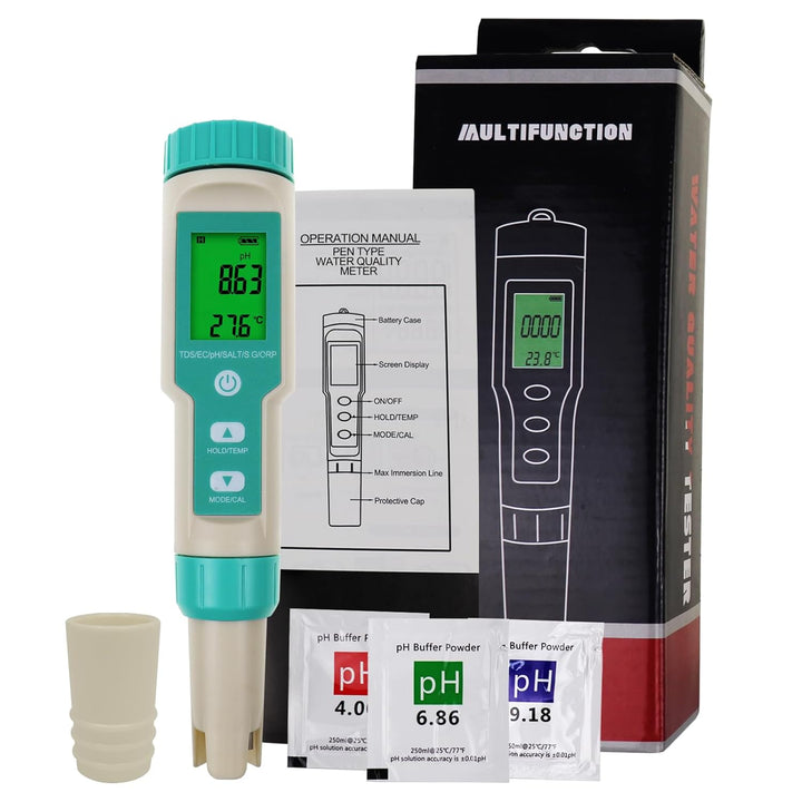 DANOPLUS 7-in-1-Wasserqualitätstester, multifunktionaler pH-, TDS-, EC-, ORP-, Salzgehalt-, SG-Tempe