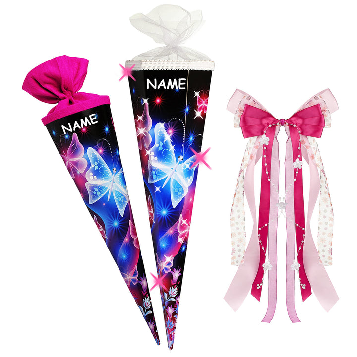 alles-meine.de GmbH mit _ 3-D Effekt - Glitzer ! _ Schultüte - Bunte Schmetterlinge & Blumenranken -