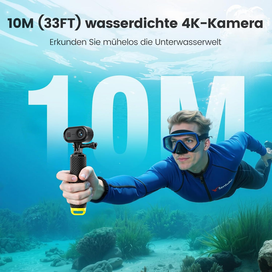 4K 30FPS Vlog Kamera, 64GB POV-Kamera, 10m wasserdicht Bodycam, Mini-Action cam mit 6 Achsen Stabili