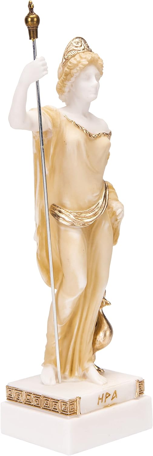 BEAUTIFUL GREEK STATUES Hera Göttin der Ehe, Frauen, Geburt und Familie, Alabaster, Goldton, 25,4 cm