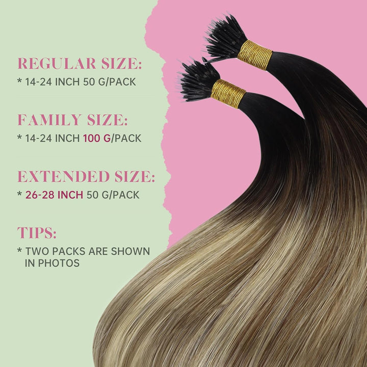 YoungSee Nanoring Extensions Balayage Nanoring Extensions Echthaar 1g Braun Balayage Blond Nanoring