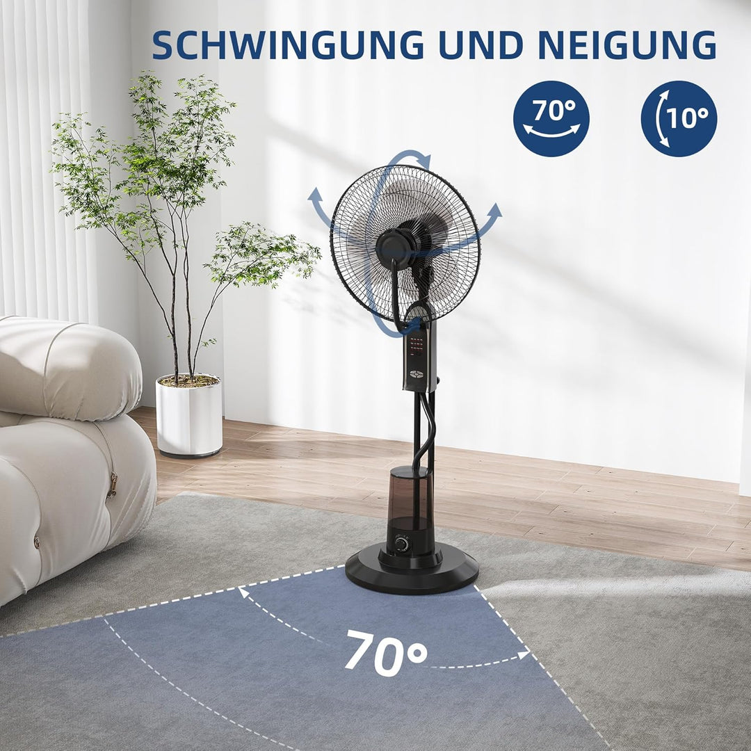 HOMCOM Ventilator mit Wasserkühlung, Luftbefeuchter, 10° Neigbar Standventilator inkl. Sprühnebel, 3