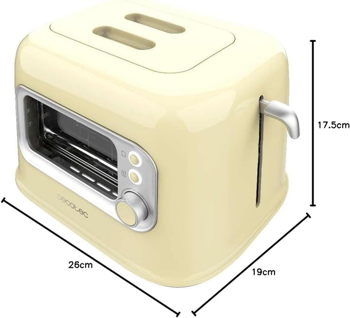 Cecotec Vertikaler Toaster RetroVision Yellow, 700W Leistung, 2 Extra-breite Schlitze, Einzigartiges