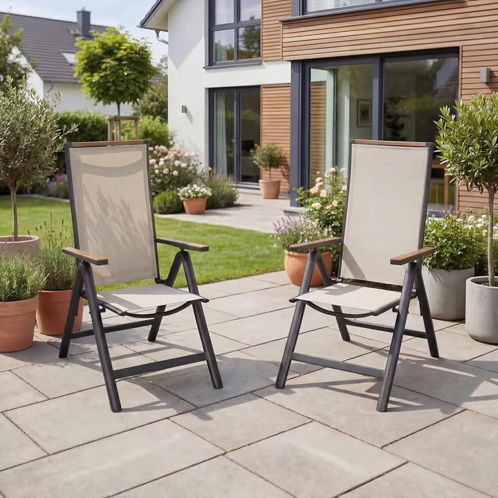 Grand patio Gartenstuhl Klappbar 2 er, Aluminium Gartenstühle Hochlehner mit 6-Fach Verstellbare, Me