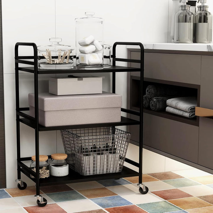 Servierwagen,3 Ebenen Servicefahrzeug aus Metall mit Rollen, für kleine Räume, Küche, Esszimmer, Bar