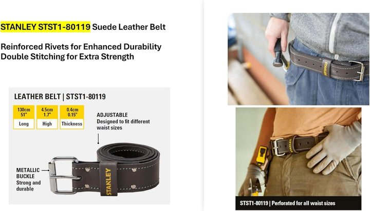Stanley Arbeitsgürtel Ledergürtel STST1-80119 (Werkzeuggürtel für Damen & Herren, Multicolor, 130 x