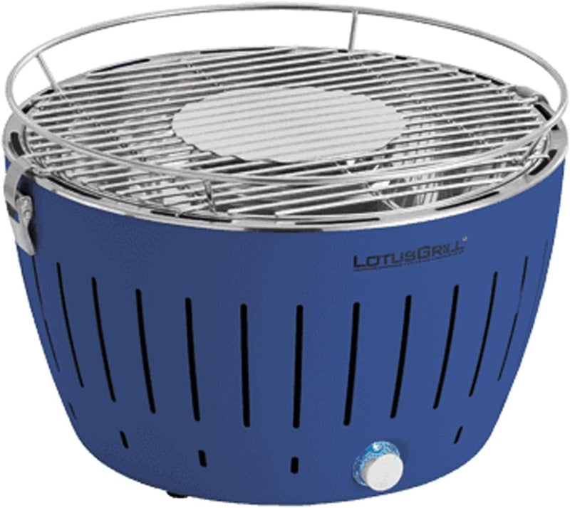 LotusGrill Classic Tiefblau G340 der raucharme Holzkohlegrill/Tischgrill mit USB-Anschluss