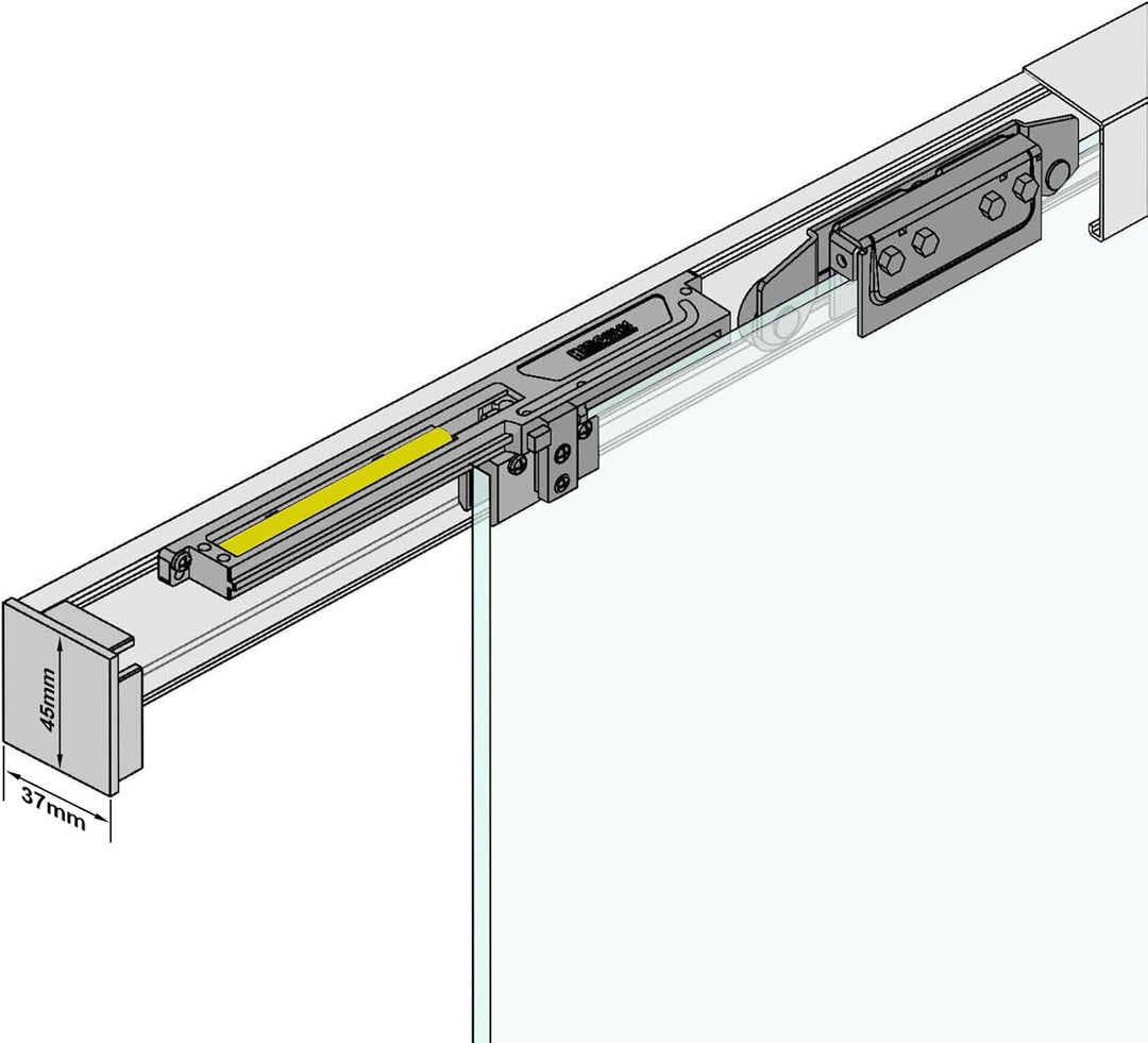 BP1-900-2-420GR-ASE: Schiebetürsystem ESG 900x2175x8mm P1, Siebdruck; Alu Schienensystem SlimLine So