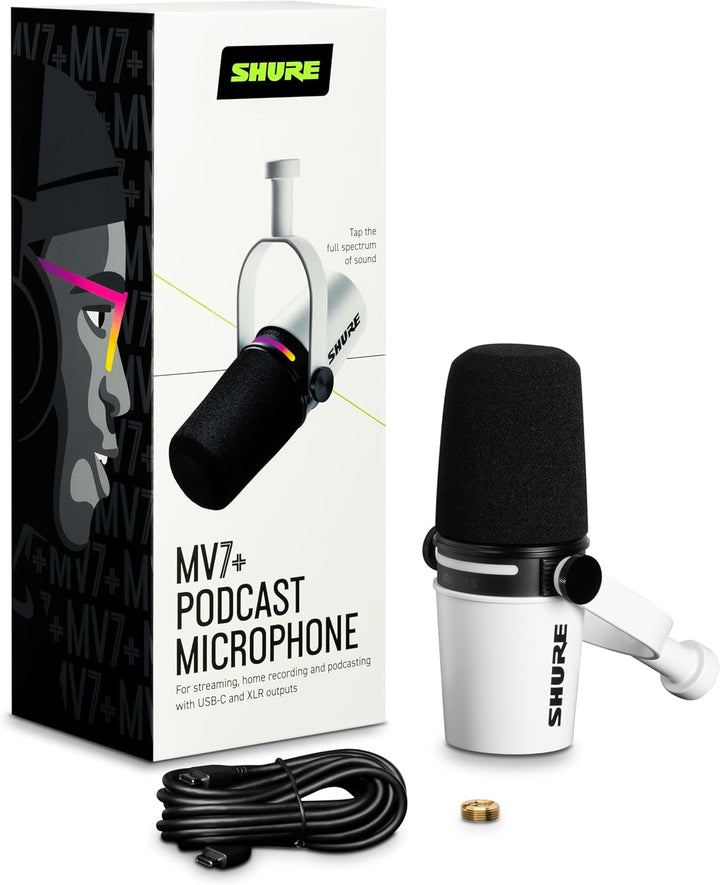 Shure MV7+ Podcast Mikrofon-Verbessertes Audio, LED-Touchpanel, USB-C- und XLR-Ausgänge, Auto-Level-