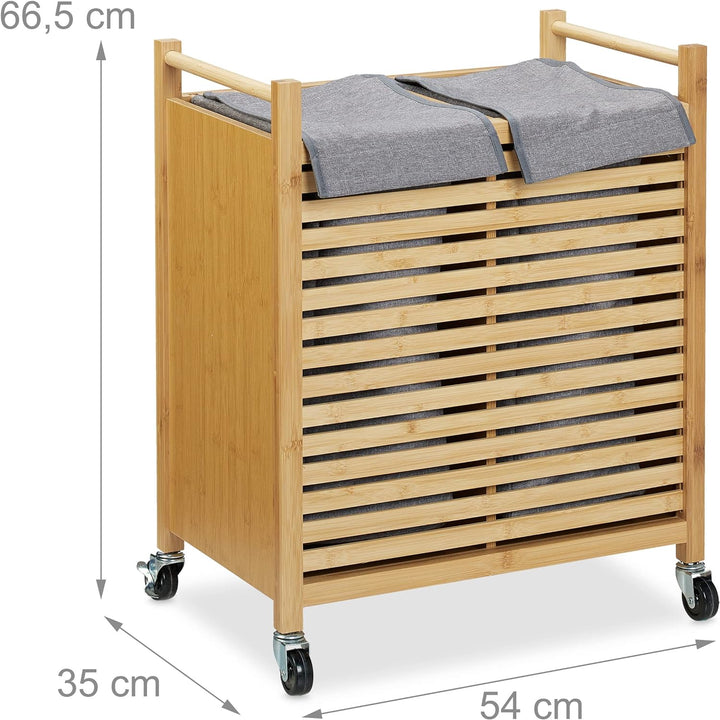 Relaxdays Wäschekorb, 2 Wäschesäcke, je 28 l, Wäschesammler auf Rollen, HxBxT: 66,5 x 54 x 35 cm, Ba