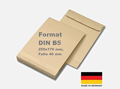 250 Faltentaschen Versandtaschen DIN B5 176 x 250 x 40 mm braun 120 g/m²