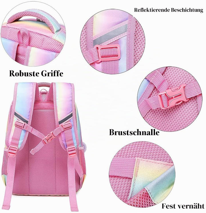 Schultaschen Mädchen Regenbogen Glitzer Rucksack Teenager Set Bunte Schulrucksack Damen Lässiger Tag