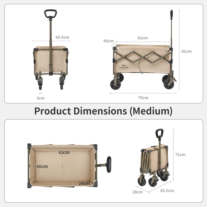 Naturehike Bollerwagen Faltbar mit Bremsen Alle Gelände 70L Klappbarer Handwagen Verstellbarem Griff